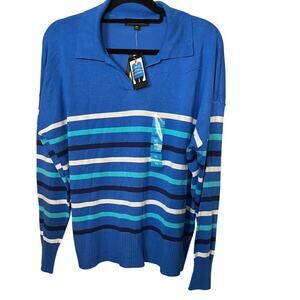 Joseph A Blue White Black Stripped Top XL